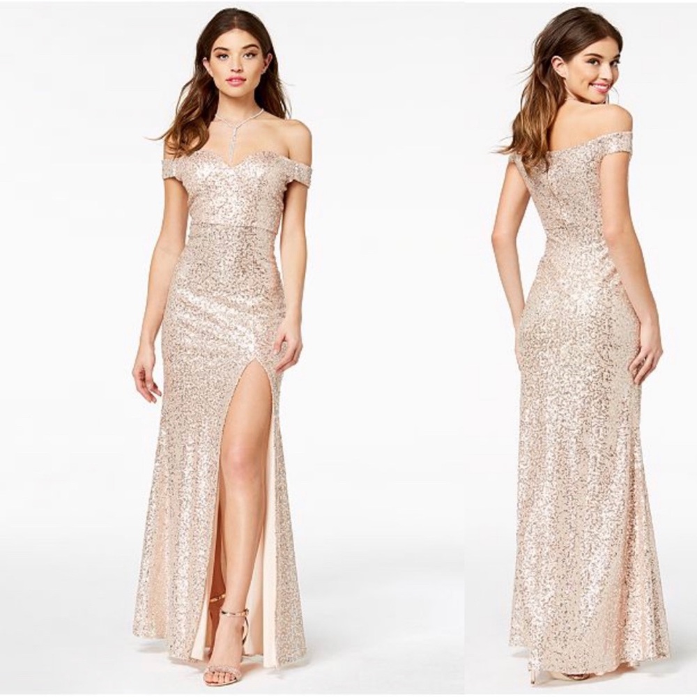 Emerald Sundae Sequined Off-The-Shoulder Gown